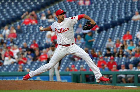 PHILADELPHIA, PA – MAY 07: Starter Zach Eflin #56 of the Philadelphia Phillies throws a pitch in the first inning during a game against the San Francisco Giants at Citizens Bank Park on May 7, 2018 in Philadelphia, Pennsylvania. (Photo by Hunter Martin/Getty Images)