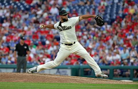 PHILADELPHIA, PA – MAY 26: Luis Garcia #57 of the Philadelphia Phillies throws a pitch in the ninth inning during a game against the Toronto Blue Jays at Citizens Bank Park on May 26, 2018 in Philadelphia, Pennsylvania. The Phillies won 2-1. (Photo by Hunter Martin/Getty Images)