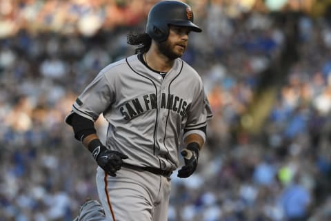 CHICAGO, IL – MAY 26: Brandon Crawford #35 of the San Francisco Giants runs the bases after hitting a two-run homer against the Chicago Cubs during the fourth inning on May 26, 2018 at Wrigley Field in Chicago, Illinois. (Photo by David Banks/Getty Images)