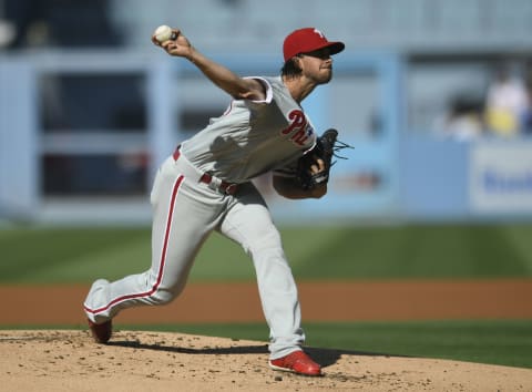 LOS ANGELES, CA – MAY 31: Aaron Nola #27 of the Philadelphia Phillies pitches against the Los Angeles Dodgers in the first inning at Dodger Stadium on May 31, 2018 in Los Angeles, California. (Photo by John McCoy/Getty Images)