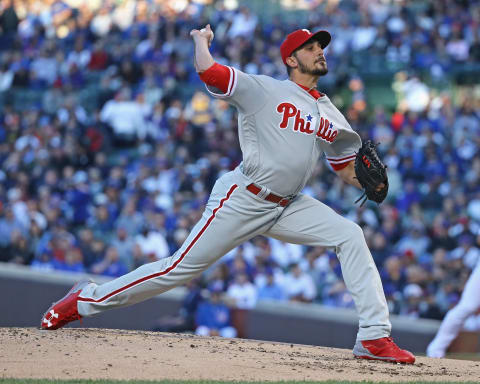 CHICAGO, IL – JUNE 05: Starting pitcher Zach Eflin #56 of the Philadelphia Phillies delivers the ball against the Chicago Cubs at Wrigley Field on June 5, 2018 in Chicago, Illinois. (Photo by Jonathan Daniel/Getty Images)