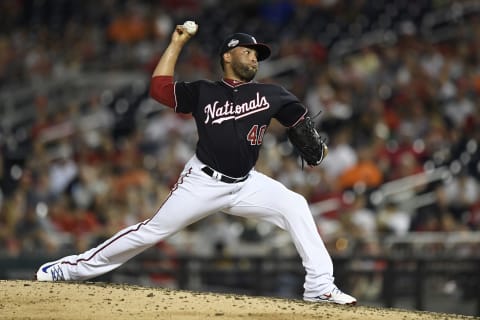 WASHINGTON, DC – JUNE 19: Kelvin Herrera #40 of the Washington Nationals pitches in the eighth inning against the Baltimore Orioles at Nationals Park on June 19, 2018 in Washington, DC. (Photo by Patrick McDermott/Getty Images)