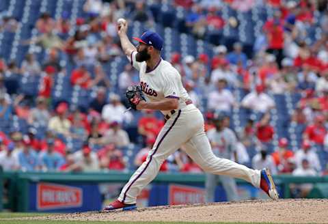 PHILADELPHIA, PA – JUNE 20: Starting pitcher Jake Arrieta #49 of the Philadelphia Phillies throws a pitch in the sixth inning during a game against the St. Louis Cardinals at Citizens Bank Park on June 20, 2018 in Philadelphia, Pennsylvania. The Phillies won 4-3. (Photo by Hunter Martin/Getty Images)