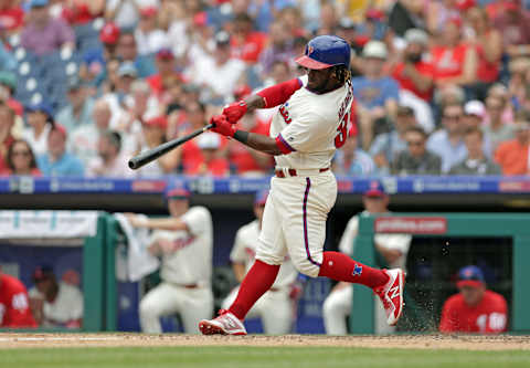 PHILADELPHIA, PA – JUNE 20: Odubel Herrera #37 of the Philadelphia Phillies hits a solo home run in the seventh inning during a game against the St. Louis Cardinals at Citizens Bank Park on June 20, 2018 in Philadelphia, Pennsylvania. The Phillies won 4-3. (Photo by Hunter Martin/Getty Images)