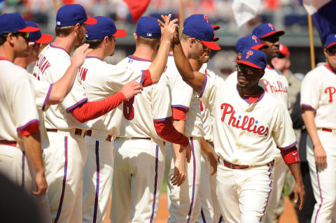 PHILADELPHIA – APRIL 12: Jimmy Rollins #11 of the Philadelphia Phillies is introduced before the game against the Washington Nationals on Opening Day at Citizens Bank Park on April 12, 2010 in Philadelphia, Pennsylvania. (Photo by G Fiume/Getty Images)