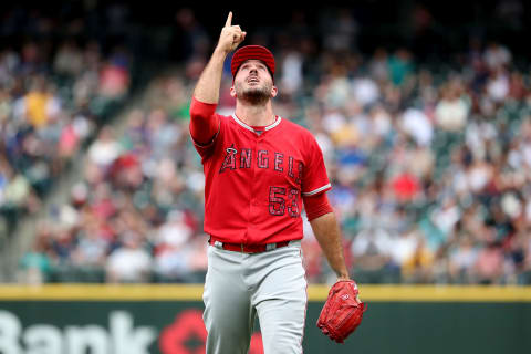 SEATTLE, WA – JULY 04: Blake Parker #53 of the Los Angeles Angels of Anaheim celebrates after earning a save to defeat the Seattle Mariners 7-4 at Safeco Field on July 4, 2018 in Seattle, Washington. (Photo by Abbie Parr/Getty Images)