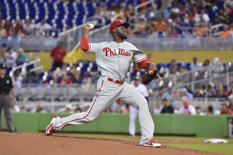 MIAMI, FL – JULY 15: Enyel De Los Santos #51 of the Philadelphia Phillies throws a pitch during the second inning against the Miami Marlins at Marlins Park on July 15, 2018 in Miami, Florida. (Photo by Eric Espada/Getty Images)