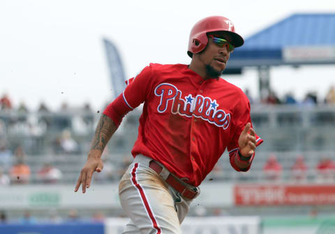 TAMPA, FL- MARCH 03: J.P. Crawford #77 of the Philadelphia Phillies in action during the game against the New York Yankees at Steinbrenner Field on March 3, 2016 in Tampa, Florida. (Photo by Justin K. Aller/Getty Images)