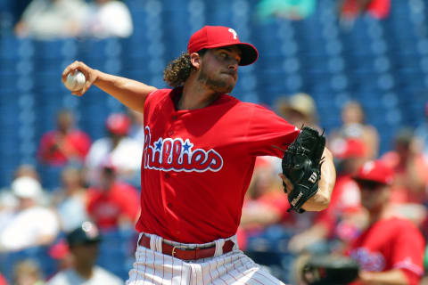 PHILADELPHIA, PA – JUNE 22: Starting pitcher Aaron Nola #27 of the Philadelphia Phillies throws a pitch in the third inning during a game against the St. Louis Cardinals at Citizens Bank Park on June 22, 2017 in Philadelphia, Pennsylvania. (Photo by Hunter Martin/Getty Images)