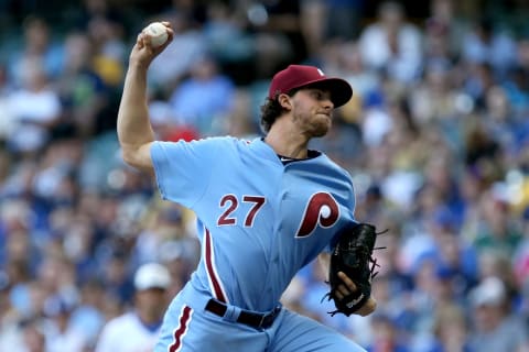 MILWAUKEE, WI – JULY 15: Aaron Nola #27 of the Philadelphia Phillies pitches in the second inning against the Milwaukee Brewers at Miller Park on July 15, 2017 in Milwaukee, Wisconsin. (Photo by Dylan Buell/Getty Images)