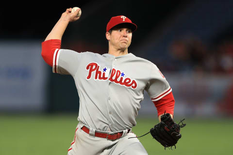 ANAHEIM, CA – AUGUST 03: Jerad Eickhoff #48 of the Philadelphia Phillies pitches during the second inning of a game against the Los Angeles Angels of Anaheim at Angel Stadium of Anaheim on August 3, 2017 in Anaheim, California. (Photo by Sean M. Haffey/Getty Images)