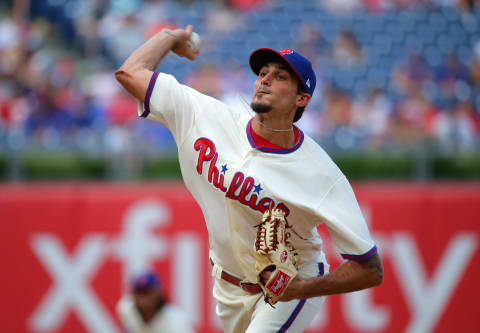 PHILADELPHIA, PA – AUGUST 13: Starting pitcher Zach Eflin #56 of the Philadelphia Phillies throws a pitch in the fourth inning during a game against the New York Mets at Citizens Bank Park on August 13, 2017 in Philadelphia, Pennsylvania. The Mets won 6-2. (Photo by Hunter Martin/Getty Images)