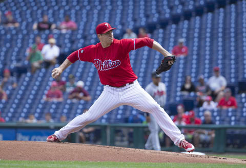 PHILADELPHIA, PA – AUGUST 30: Jerad Eickhoff #48 of the Philadelphia Phillies throws a pitch in the top of the first inning against the Atlanta Braves in game one of the doubleheader at Citizens Bank Park on August 30, 2017 in Philadelphia, Pennsylvania. (Photo by Mitchell Leff/Getty Images)