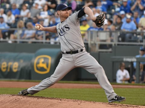 KANSAS CITY, MO – AUGUST 29: Alex Cobb #53 of the Tampa Bay Rays throws in the first inning against the Kansas City Royals at Kauffman Stadium on August 29, 2017 in Kansas City, Missouri. (Photo by Ed Zurga/Getty Images)