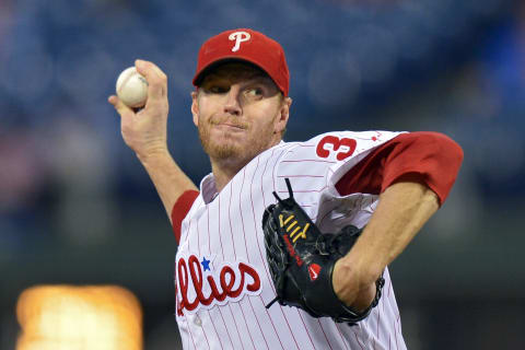 PHILADELPHIA, )PA – SEPTEMBER 17: Starter Roy Halladay #34 of the Philadelphia Phillies delivers a pitch in the first inning against the Miami Marlins at Citizens Bank Park on September 17, 2013 in Philadelphia, Pennsylvania. (Photo by Drew Hallowell/Getty Images)