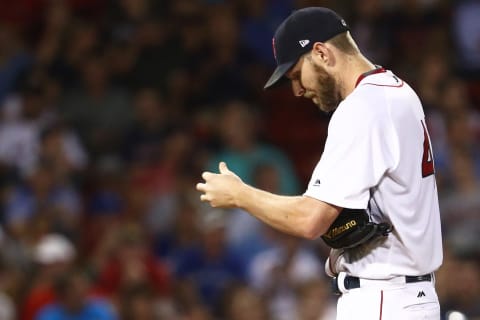 BOSTON, MA – SEPTEMBER 26: Chris Sale #41 of the Boston Red Sox reacts after Kendrys Morales #8 of the Toronto Blue Jays hit a two run home run during the fifth inning at Fenway Park on September 26, 2017 in Boston, Massachusetts. (Photo by Maddie Meyer/Getty Images)