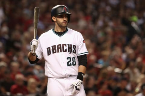 PHOENIX, AZ – OCTOBER 04: J.D. Martinez #28 of the Arizona Diamondbacks at bat against the Colorado Rockies during the National League Wild Card game at Chase Field on October 4, 2017 in Phoenix, Arizona. (Photo by Christian Petersen/Getty Images)