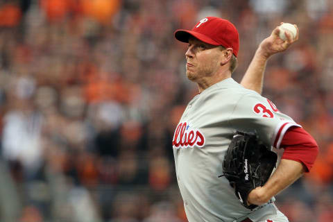 SAN FRANCISCO – OCTOBER 21: Roy Halladay #34 of the Philadelphia Phillies pitches in the first inning against the San Francisco Giants in Game Five of the NLCS during the 2010 MLB Playoffs at AT&T Park on October 21, 2010 in San Francisco, California. (Photo by Justin Sullivan/Getty Images)