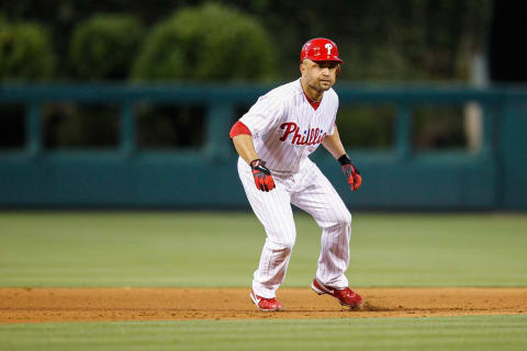 PHILADELPHIA, PA – JUNE 26: Placido Polanco #27 of the Philadelphia Phillies takes a lead off of second in the fifth inning of the game against the Pittsburgh Pirates at Citizens Bank Park on June 26, 2012 in Philadelphia, Pennsylvania. (Photo by Brian Garfinkel/Getty Images)