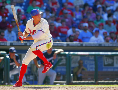 PHILADELPHIA, PA – JULY 25: Hunter Pence #3 of the Philadelphia Phillies gets set to swing against the Milwaukee Brewers during a MLB baseball game on July 25, 2012 at Citizens Bank Park in Philadelphia, Pennsylvania. (Photo by Rich Schultz/Getty Images)