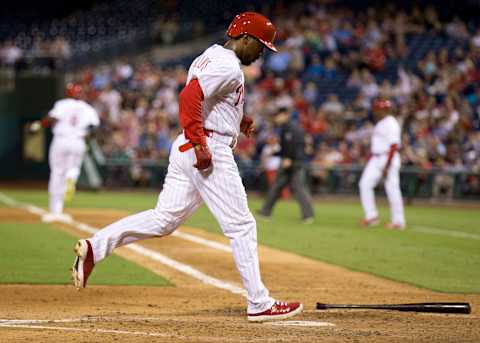 PHILADELPHIA, PA – SEPTEMBER 8: Shortstop Jimmy Rollins #11 of the Philadelphia Phillies scores a run in the bottom of the fourth inning against the Pittsburgh Pirates on September 8, 2014, at Citizens Bank Park in Philadelphia, Pennsylvania. (Photo by Mitchell Leff/Getty Images)