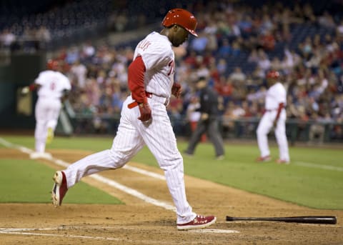 PHILADELPHIA, PA – SEPTEMBER 8: Shortstop Jimmy Rollins #11 of the Philadelphia Phillies scores a run in the bottom of the fourth inning against the Pittsburgh Pirates on September 8, 2014 at Citizens Bank Park in Philadelphia, Pennsylvania. (Photo by Mitchell Leff/Getty Images)