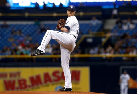 ST. PETERSBURG, FL – AUGUST 5: Alex Cobb #53 of the Tampa Bay Rays pitches during the first inning of a game against the Milwaukee Brewers on August 5, 2017 at Tropicana Field in St. Petersburg, Florida. (Photo by Brian Blanco/Getty Images)