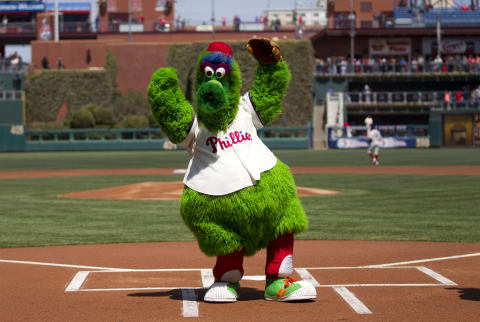 PHILADELPHIA, PA – APRIL 17: The Phillie Phanatic poses for a picture prior to the game against the Atlanta Braves on April 17, 2014 at Citizens Bank Park in Philadelphia, Pennslyvania. (Photo by Mitchell Leff/Getty Images)