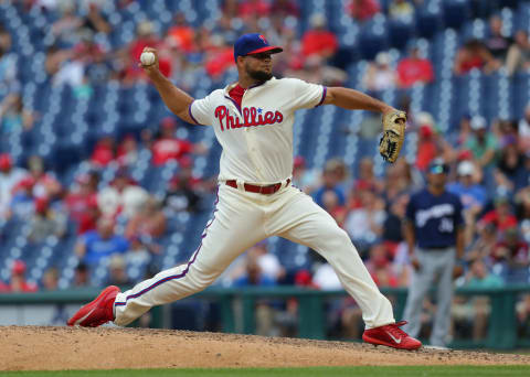 PHILADELPHIA, PA – JULY 23: Luis Garcia #57 of the Philadelphia Phillies throws a pitch in the ninth inning during a game against the Milwaukee Brewers at Citizens Bank Park on July 23, 2017 in Philadelphia, Pennsylvania. The Phillies won 6-3. (Photo by Hunter Martin/Getty Images)