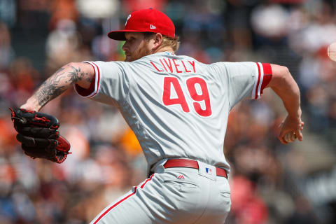 SAN FRANCISCO, CA – AUGUST 20: Ben Lively #49 of the Philadelphia Phillies pitches against the San Francisco Giants during the first inning at AT&T Park on August 20, 2017 in San Francisco, California. (Photo by Jason O. Watson/Getty Images)