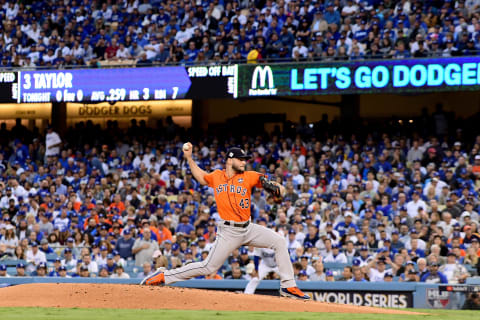 LOS ANGELES, CA – NOVEMBER 01: Lance McCullers Jr. #43 of the Houston Astros throws a pitch against the Los Angeles Dodgers during the first inning in game seven of the 2017 World Series at Dodger Stadium on November 1, 2017 in Los Angeles, California. (Photo by Harry How/Getty Images)