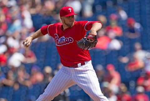 PHILADELPHIA, PA – AUGUST 24: Jake Thompson #44 of the Philadelphia Phillies throws a pitch in the top of the first inning against the Miami Marlins at Citizens Bank Park on August 24, 2017 in Philadelphia, Pennsylvania. (Photo by Mitchell Leff/Getty Images)