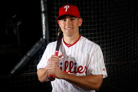 CLEARWATER, FL – FEBRUARY 20: Scott Kingery #80 of the Philadelphia Phillies poses for a portrait on February 20, 2018 at Spectrum Field in Clearwater, Florida. (Photo by Brian Blanco/Getty Images)