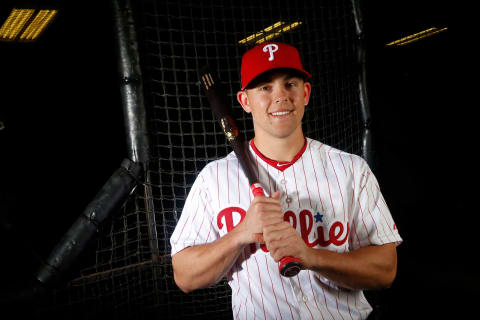 CLEARWATER, FL – FEBRUARY 20: Scott Kingery #80 of the Philadelphia Phillies poses for a portrait on February 20, 2018 at Spectrum Field in Clearwater, Florida. (Photo by Brian Blanco/Getty Images)