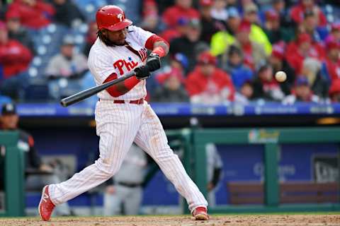 PHILADELPHIA, PA – APRIL 05: Maikel Franco #7 of the Philadelphia Phillies hits a two run home in the seventh inning against the Miami Marlins at Citizens Bank Park on April 5, 2018 in Philadelphia, Pennsylvania. The Phillies won 5-0. (Photo by Drew Hallowell/Getty Images)