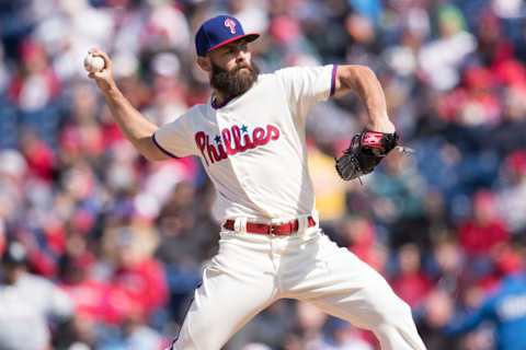 PHILADELPHIA, PA – APRIL 08: Jake Arrieta #49 of the Philadelphia Phillies throws a pitch in the top of the fourth inning against the Miami Marlins at Citizens Bank Park on April 8, 2018 in Philadelphia, Pennsylvania. The Marlins defeated the Phillies 6-3. (Photo by Mitchell Leff/Getty Images)