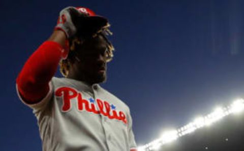 ATLANTA, GA – APRIL 16: Odubel Herrera #37 of the Philadelphia Phillies walks in the dugout after being called out at second base in the third inning against the Atlanta Braves at SunTrust Park on April 16, 2018 in Atlanta, Georgia. (Photo by Kevin C. Cox/Getty Images)