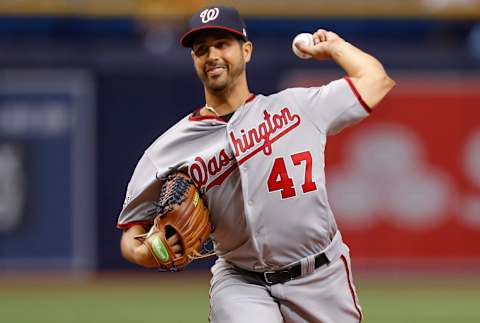 ST. PETERSBURG, FL – JUNE 25: Gio Gonzalez #47 of the Washington Nationals throws in the second inning of a baseball game against the Tampa Bay Rays at Tropicana Field on June 25, 2018 in St. Petersburg, Florida. (Photo by Mike Carlson/Getty Images)