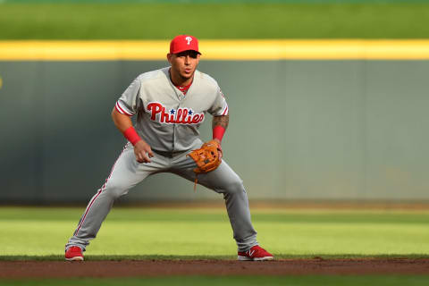 CINCINNATI, OH – JULY 28: Asdrubal Cabrera #13 of the Philadelphia Phillies plays shortstop in the first inning against the Cincinnati Reds at Great American Ball Park on July 28, 2018 in Cincinnati, Ohio. (Photo by Jamie Sabau/Getty Images)