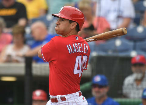 Adam Haseley #40 of the Philadelphia Phillies (Photo by Mark Brown/Getty Images)