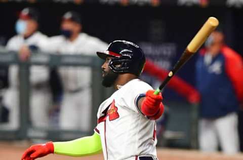 Marcell Ozuna #20 of the Atlanta Braves (Photo by Scott Cunningham/Getty Images)