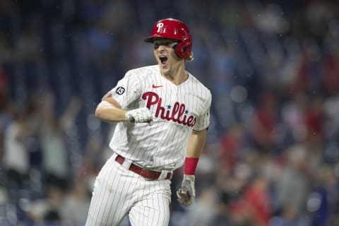 Luke Williams #30 of the Philadelphia Phillies (Photo by Mitchell Leff/Getty Images)