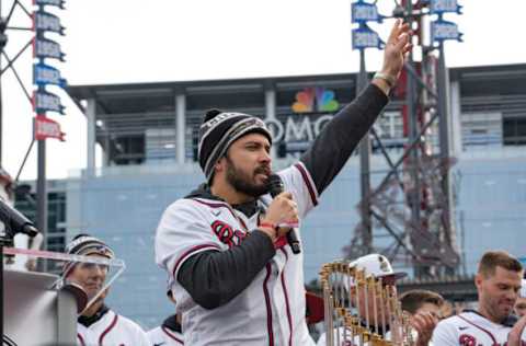 Travis d’Arnaud of the Atlanta Braves (Photo by Megan Varner/Getty Images)