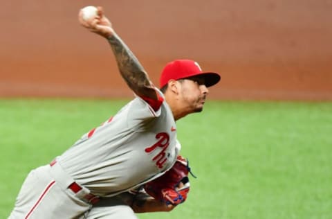 Vince Velasquez #21 of the Philadelphia Phillies (Photo by Julio Aguilar/Getty Images)