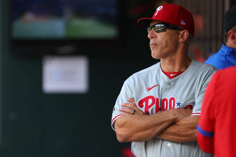 NEW YORK, NY – JUNE 26: Manager Joe Girardi #25 of the Philadelphia Phillies in action during a game against the New York Mets at Citi Field on June 26, 2021 in New York City. The Mets defeated the Phillies 4-3. (Photo by Rich Schultz/Getty Images)