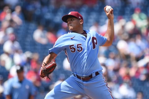 Ranger Suárez, #55, Philadelphia Phillies (Photo by Cody Glenn/Getty Images)