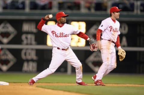 Shortstop Jimmy Rollins #11 of the Philadelphia Phillies (Photo by Drew Hallowell/Getty Images)