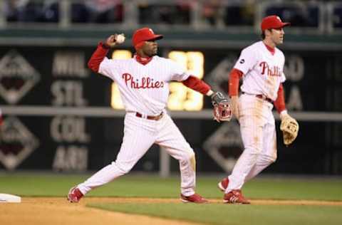 Shortstop Jimmy Rollins #11 of the Philadelphia Phillies (Photo by Drew Hallowell/Getty Images)