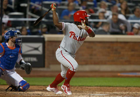 NEW YORK, NY – SEPTEMBER 07: Odubel Herrera #37 of the Philadelphia Phillies follows through on his sixth inning pinch hit double against the New York Mets at Citi Field on September 7, 2018 in the Flushing neighborhood of the Queens borough of New York City. (Photo by Jim McIsaac/Getty Images)