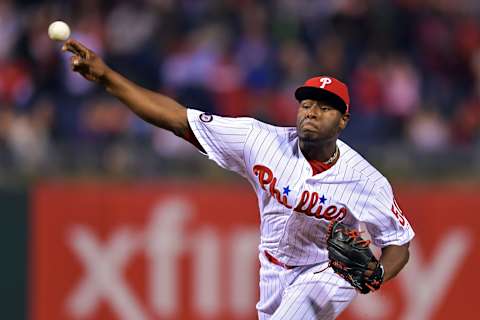 PHILADELPHIA, PA – APRIL 26: Hector Neris #50 of the Philadelphia Phillies delivers a pitch in the ninth inning against the Miami Marlins at Citizens Bank Park on April 26, 2017 in Philadelphia, Pennsylvania. The Phillies won 7-4. (Photo by Drew Hallowell/Getty Images)